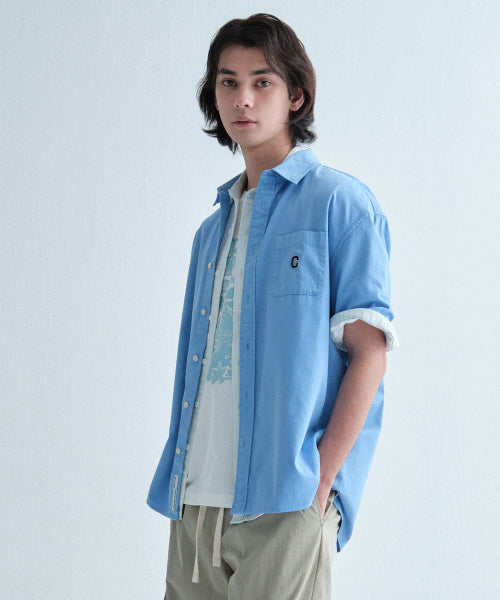 C LOGO PIGMENT OXFORD HALF SHIRTS