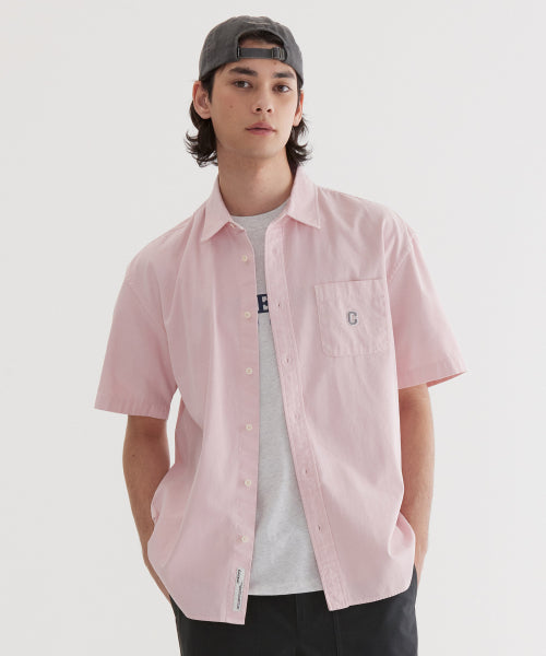 C LOGO PIGMENT OXFORD HALF SHIRTS