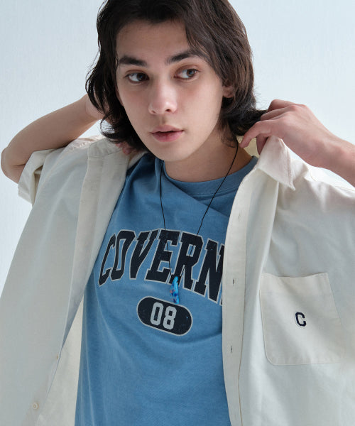 C LOGO PIGMENT OXFORD HALF SHIRTS