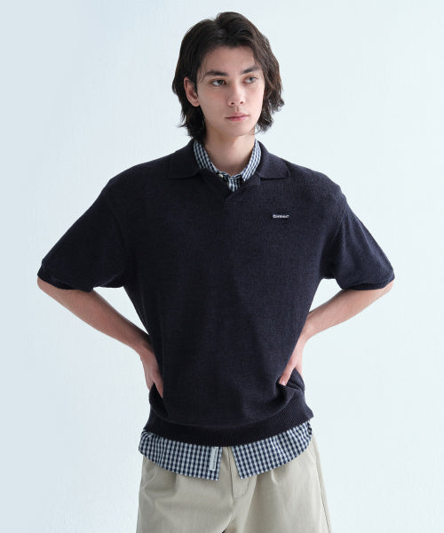 SMALL AUTHENTIC LOGO OPEN COLLAR HALF KNIT