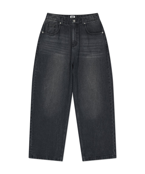 Real wide denim pants black