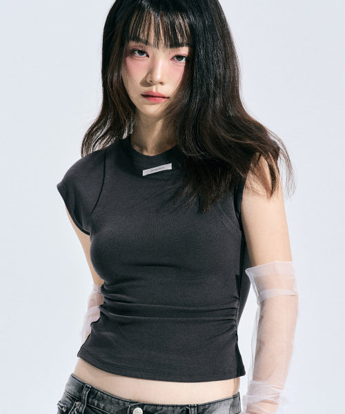 Ellie Layered Shirring Top [CHARCOAL]