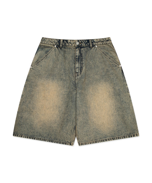 BRUSH WASHED DENIM CARPENTER SHORTS sand