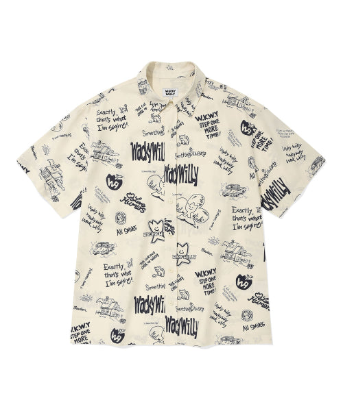 Kiki All-Over Graphic Short Sleeve Shirt Cream