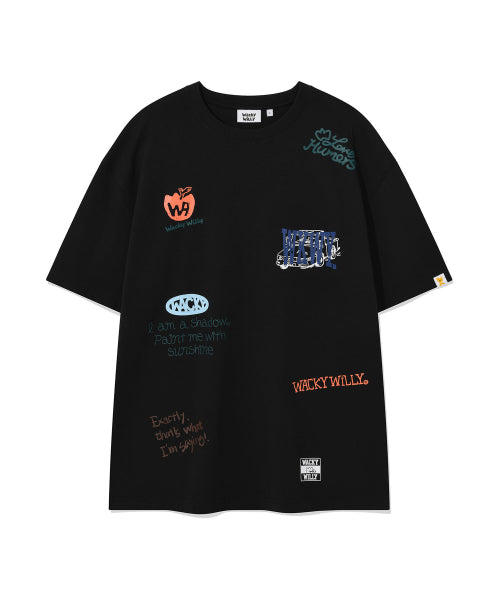 Multi-graphics short-sleeved T-shirt black