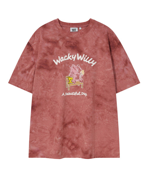 Khaki graphic printing short-sleeved T-shirt pink