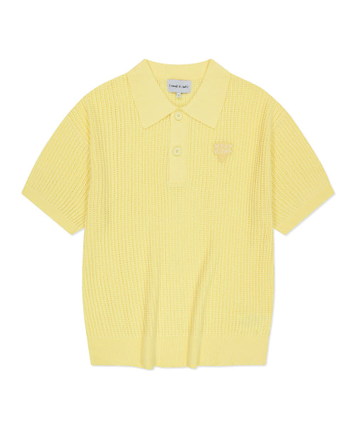 Typo Wappen Collar Short-Sleeved Net Knitwear Yellow