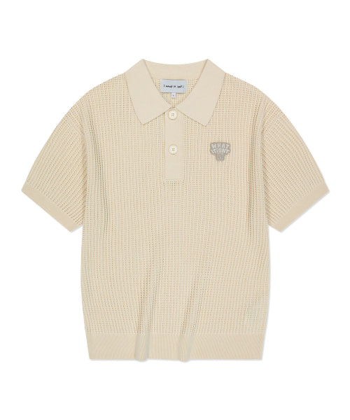 typo wappen collar short-sleeved net knit cream