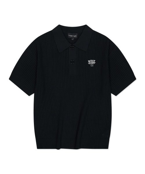 typo wappen collar short-sleeved net knit black