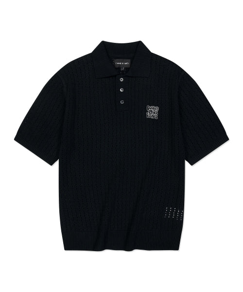 Tai Po Wappen Scotch Collar Short-Sleeved Knitwear Black