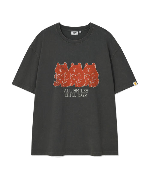 Kiki and Bear Print Dining Short Sleeve T-Shirt Charcoal