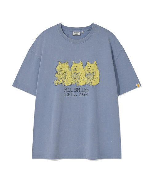 Kiki and Bear Print Dying Short Sleeve T-Shirt Blue