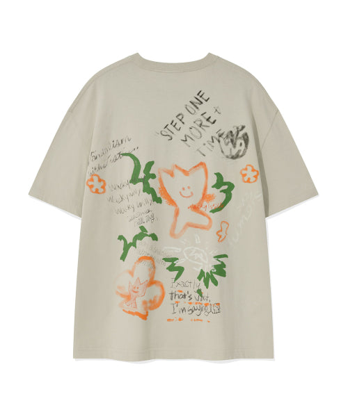 Kiki Graffiti Short-Sleeved T-Shirt Light Gray