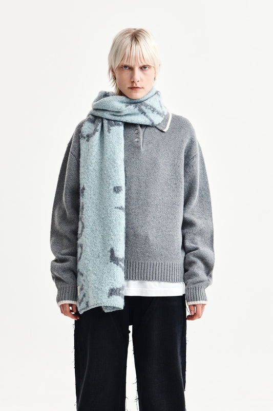 BACK LOGO COLLAR KNIT TOP FOR WOMEN IN GREY