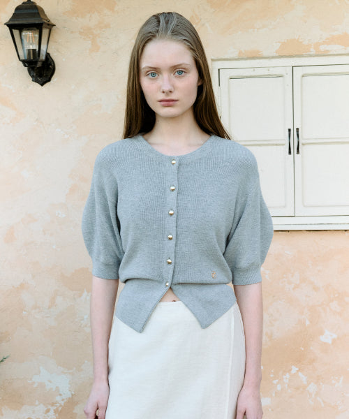 VOLUME SLEEVE HALF CARDIGAN GRAY