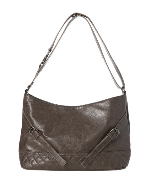 Vegan Leather Buckle Shoulder Bag [BROWN]