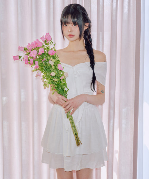 Genti Off-shoulder Dress [WHITE]