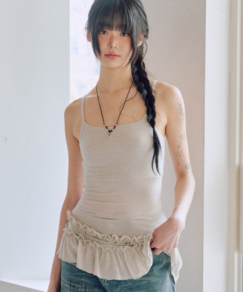Cynthia Frill Sleeveless Set [KHAKI]