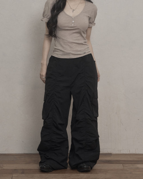 Shirring Parachute Pants (black)