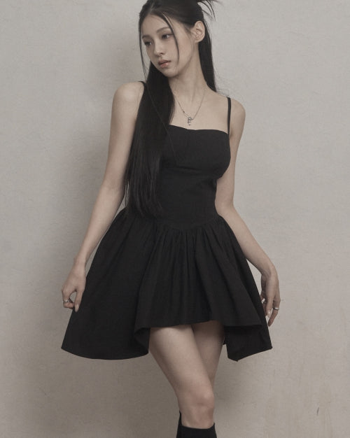 Flare Layered Mini Dress (black)