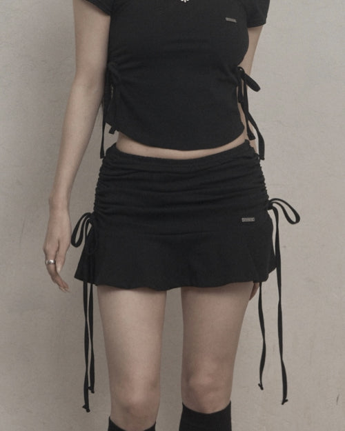Ribbon Shirring Skirt (black)