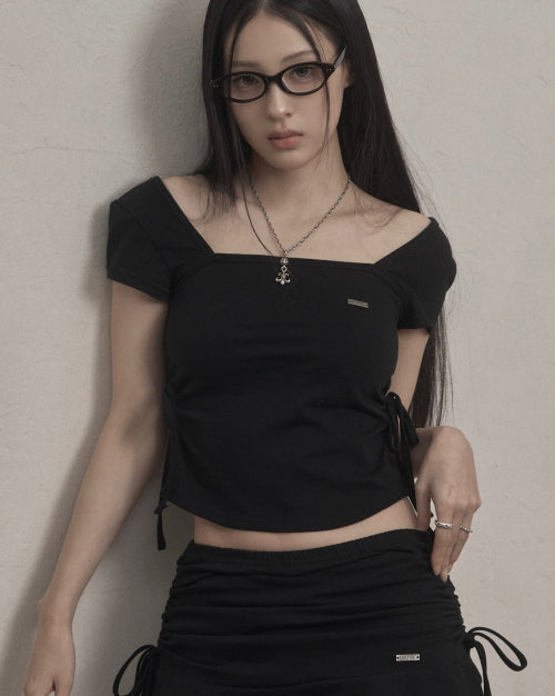 Ribbon Shirring T-shirt (black)