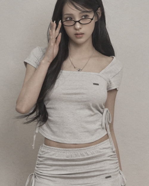 Ribbon Shirring T-shirt (melange)