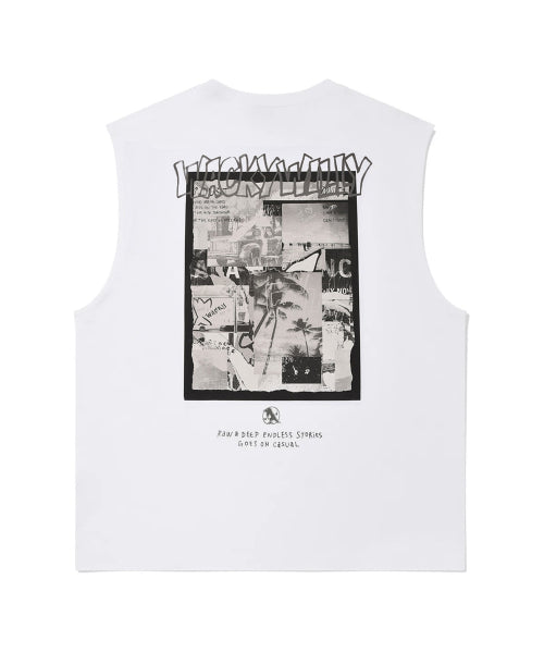 Summer Print Sleeveless T-shirt White