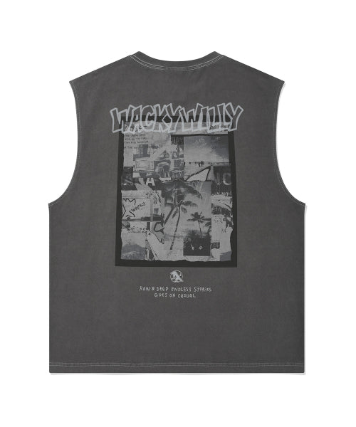 Summer Print Sleeveless T-shirt Charcoal