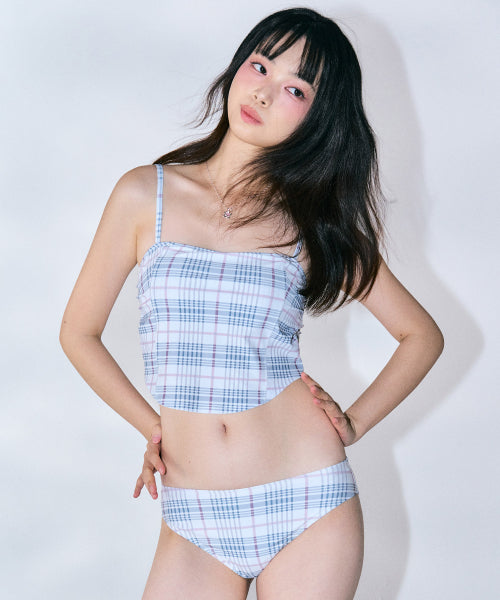 Checkered Bustier Bikini Set [WHITE]
