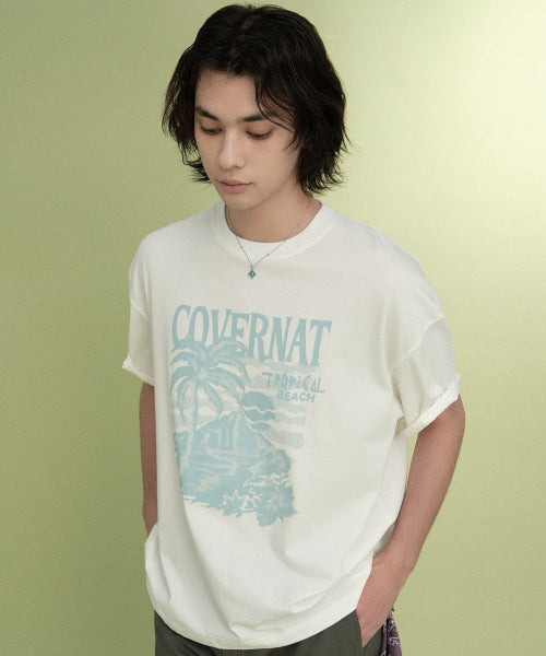 Cool Cotton Sunset Tropical Graphic T-shirt White
