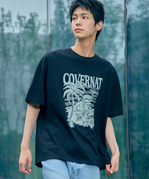 Cool Cotton Sunset Tropical Graphic T-shirt Black