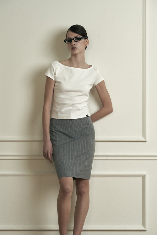 Plain Stripe Midi Skirt Gray