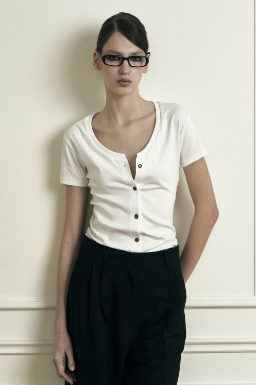 Plain V-neck Short Sleeve Cardigan White