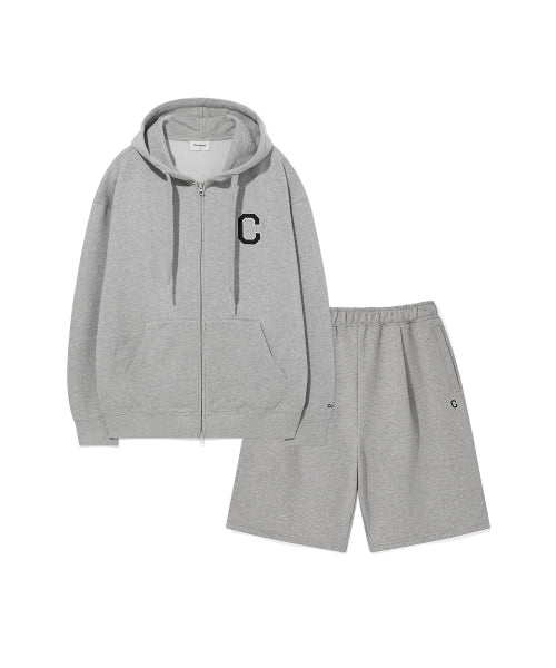 [SET] C Logo Hooded Zip-Up Melange Gray