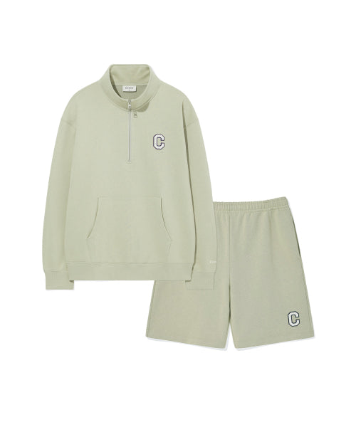 [SET] C Logo Half Zip-Up Sweatshirt Light Khaki