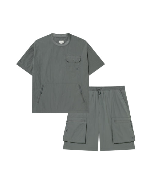 [SET] Woven Utility T-shirt Sage Gray