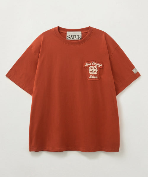 Bon Voyage Raw-Cut Applique T-Shirt Brick Orange