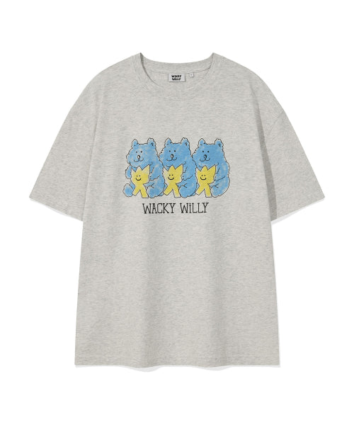 Bear printed short-sleeved T-shirt light gray