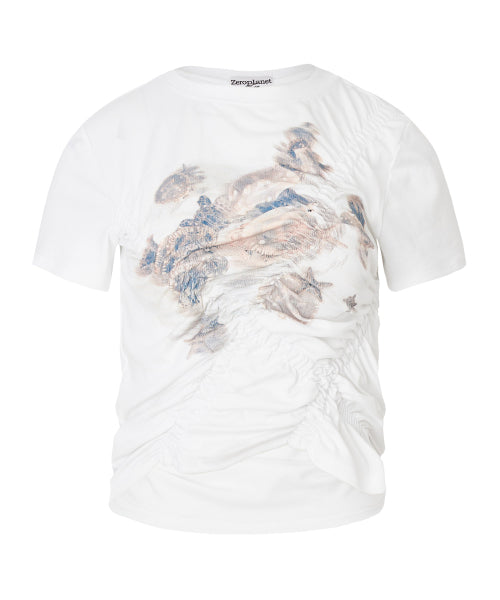 Freya Graphic Shirring T-shirt [WHITE]
