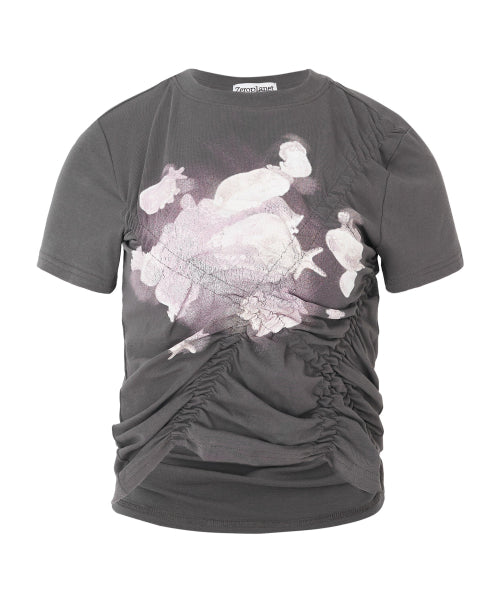 Freya Graphic Shirring T-shirt [CHARCOAL]