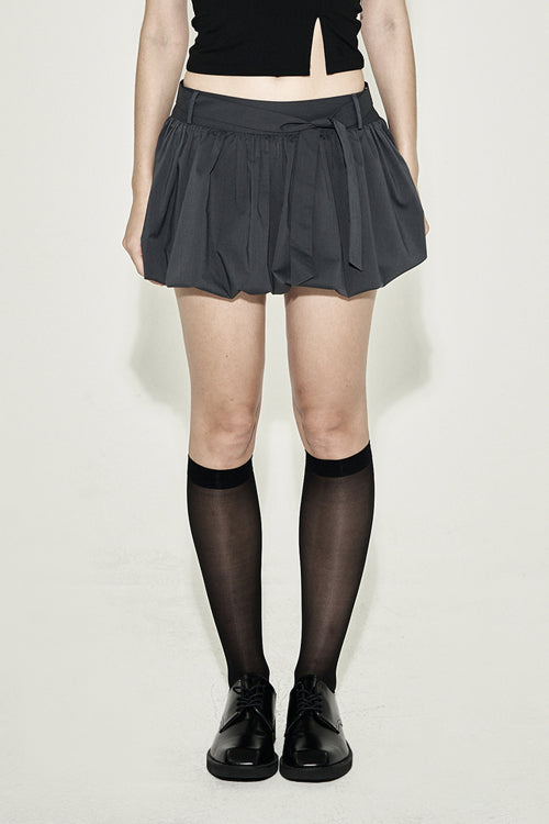 BELT SHIRRING MINI SKIRT CHARCOAL