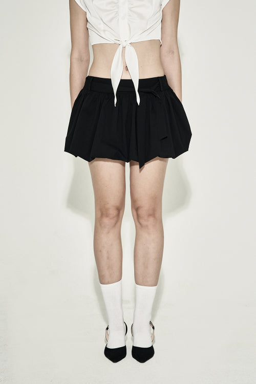 BELT SHIRRING MINI SKIRT BLACK