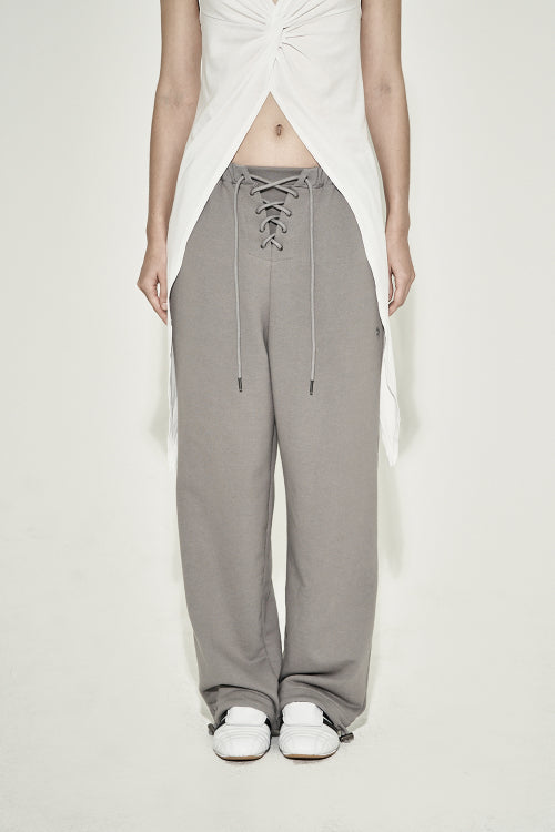 EYELET WIDE SWEATPANTS GRAY