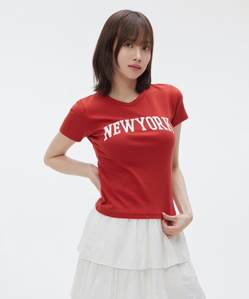 (QR) NEWYORK Slim fit short-sleeved T-shirt_SRPF38G91