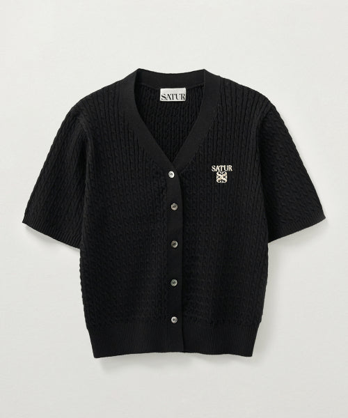 (W) Cable Knit Half Cardigan Black