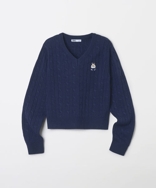 (Woody) Cable V-neck Cropped Sweater_SPKWF49GY1