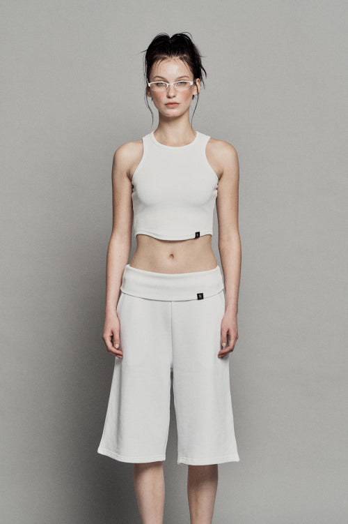 PLAIN RIB SLEEVELESS CROP TOP WHITE