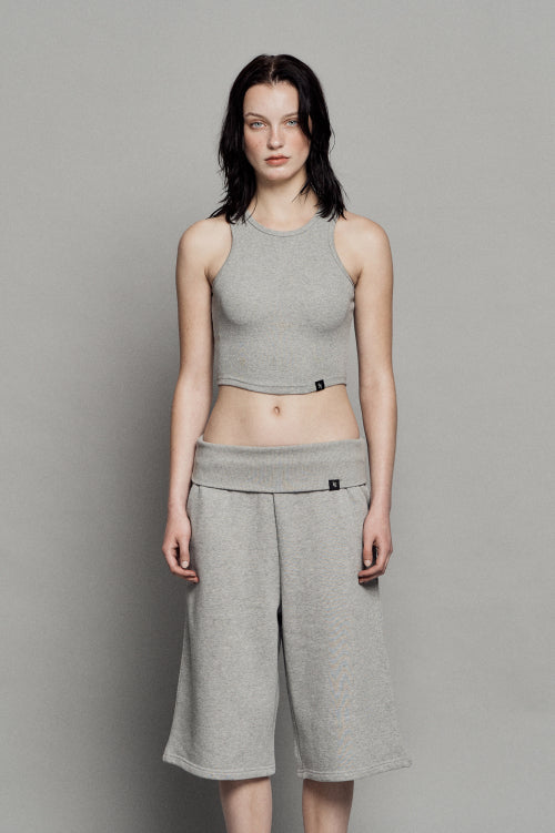 PLAIN RIB SLEEVELESS CROP TOP MELANGE