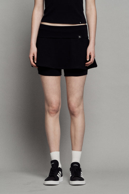 PLAIN FOLD FLARE SKIRT SHORTS BLACK